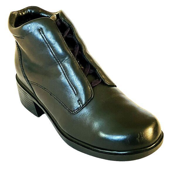 Earth Shoe Ankle Boots Chunky Heel Jerri Lace Black 6 in Leather 7 Combat Goth - Picture 1 of 16